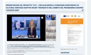 Presentazione del progetto “CLIC – Circular models Leveraging Investments in Cultural heritage adaptive reuse” finanziato nell’ambito del programma europeo “Horizon 2020”