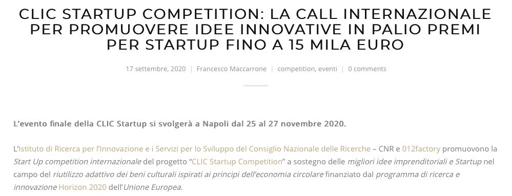 CLIC Startup Competition: la call internazionale per promuovere idee innovative in palio premi per startup fino a 15 mila euro